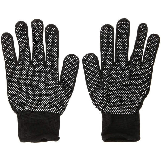 Yinhing heat resistant protective gloves front view showing black fabric and anti slip textured palms.