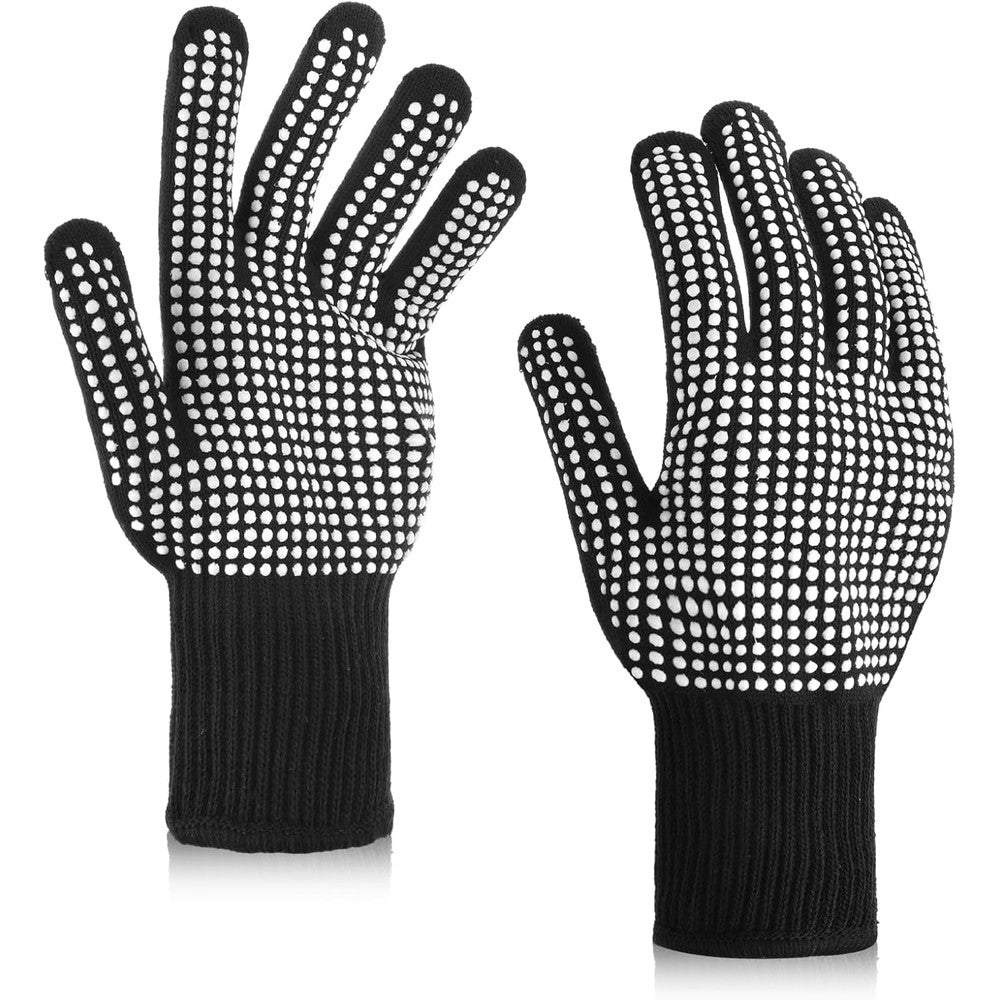 KouTouy heat resistant gloves front view showing textured silicone bumps for styling grip.