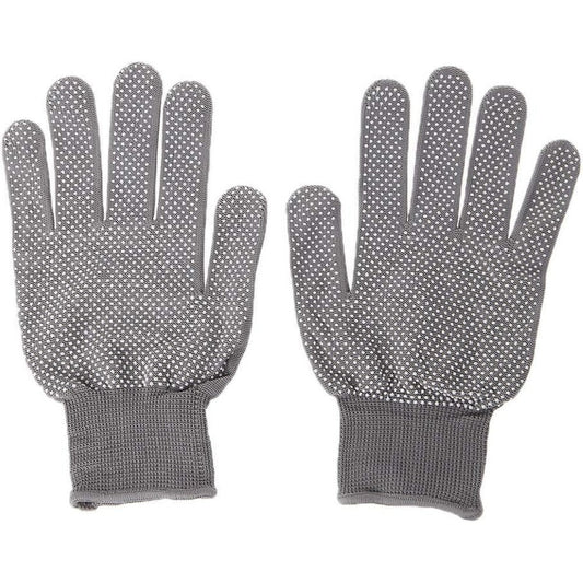 ARRITZ heat resistant hair styling gloves front view showing the gray non slip dotted texture.