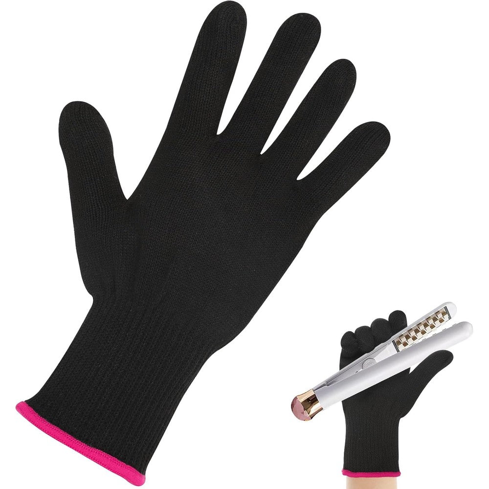 Lessmon professional heat resistant hair styling gloves front view showing pink edge