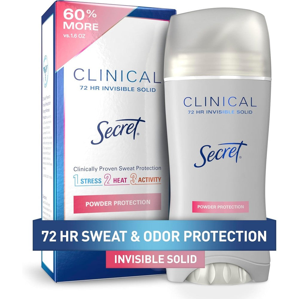 Secret Clinical Strength Antiperspirant Deodorant front view of 2.6 Ounce packaging