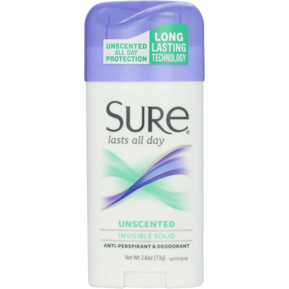 Sure Invisible Solid Antiperspirant and Deodorant Unscented 2.6 Ounce front view