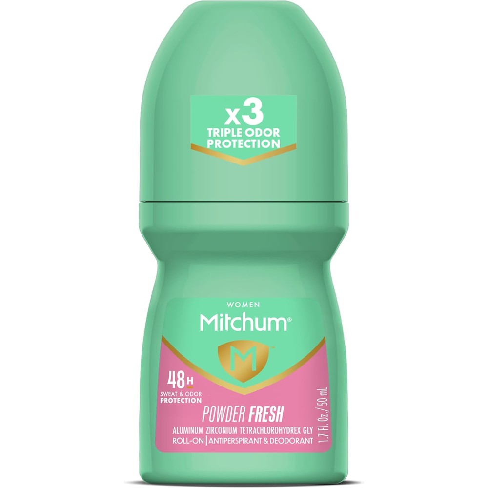 Mitchum Women Antiperspirant Deodorant Roll-On front view for 48 hour sweat protection.