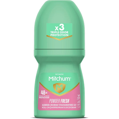 Mitchum Women Antiperspirant Deodorant Roll-On front view for 48 hour sweat protection.