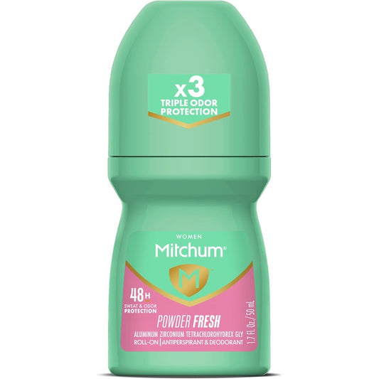 Mitchum Women Antiperspirant Deodorant Roll-On front view for 48 hour sweat protection.