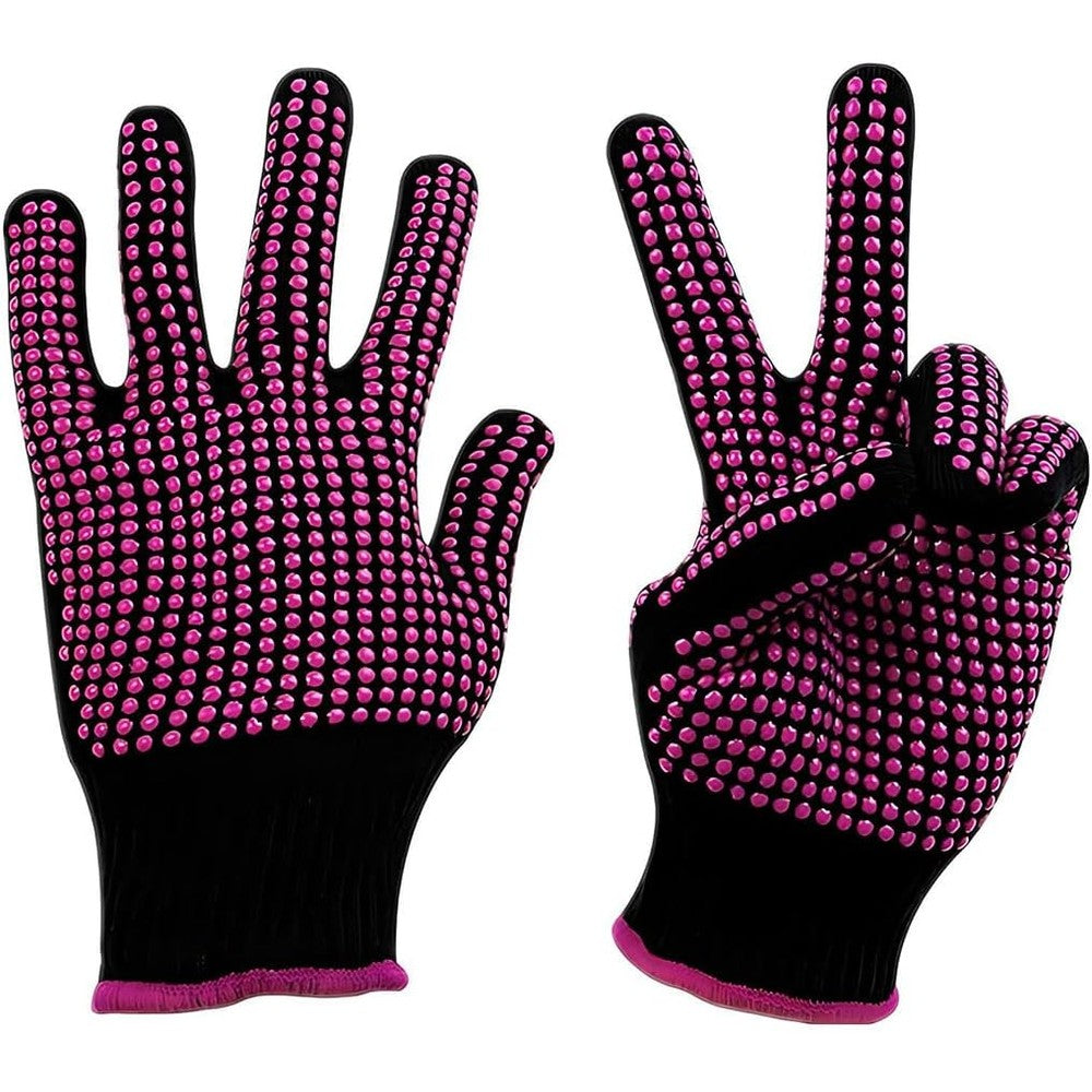 DDHHCP professional heat resistant gloves front view showing rose red color and raised silicone bumps.
