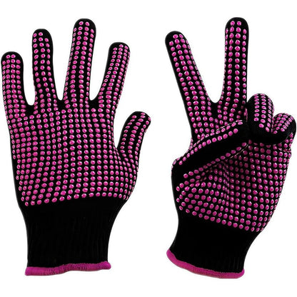 DDHHCP professional heat resistant gloves front view showing rose red color and raised silicone bumps.