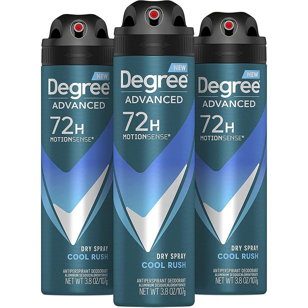 Degree Men Cool Rush Antiperspirant Deodorant Dry Spray 3 Pack front view premium men grooming product