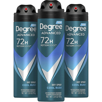 Degree Men Cool Rush Antiperspirant Deodorant Dry Spray 3 Pack front view premium men grooming product