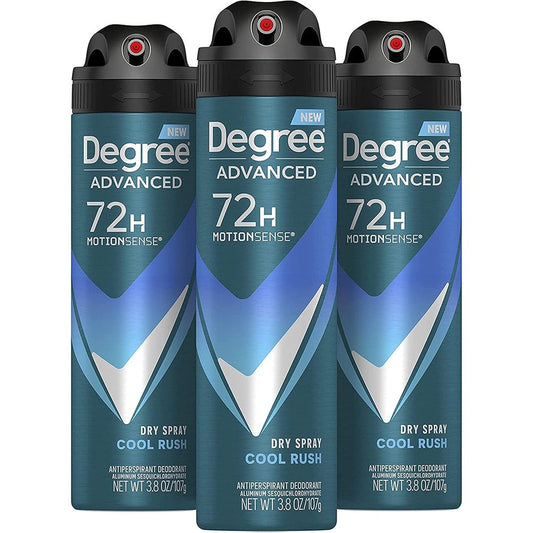 Degree Men Cool Rush Antiperspirant Deodorant Dry Spray 3 Pack front view premium men grooming product