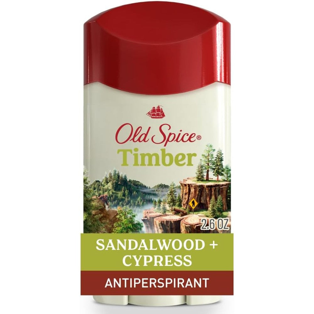 Old Spice Timber antiperspirant deodorant stick front packaging view for men sweat protection