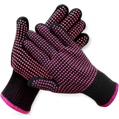 AFT90 professional heat resistant hair styling glove front view showcasing pink edge detail