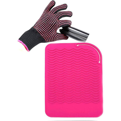 AFT90 heat resistant glove and silicone mat set front view showcasing pink styling accessories.