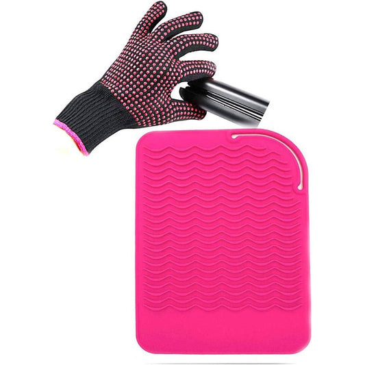 AFT90 heat resistant glove and silicone mat set front view showcasing pink styling accessories.