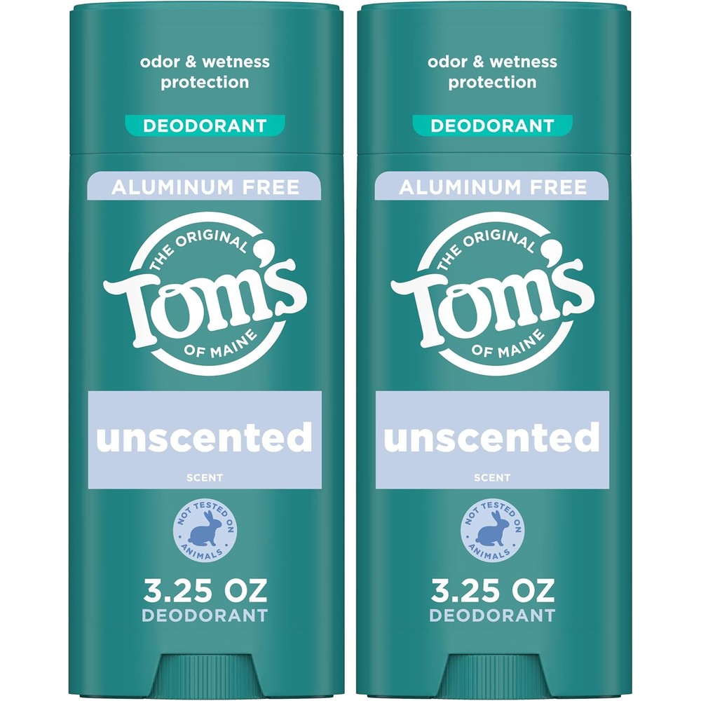Tom's of Maine Unscented Aluminum Free Natural Deodorant front view two pack for odor protection