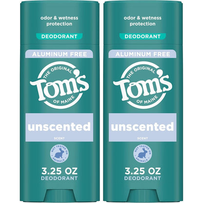 Tom's of Maine Unscented Aluminum Free Natural Deodorant front view two pack for odor protection