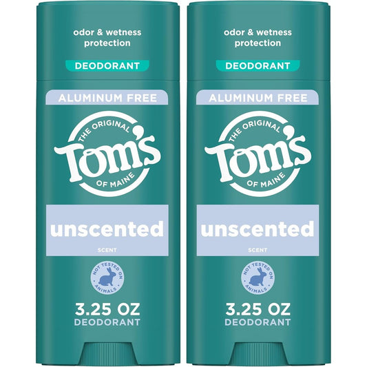Tom's of Maine Unscented Aluminum Free Natural Deodorant front view two pack for odor protection