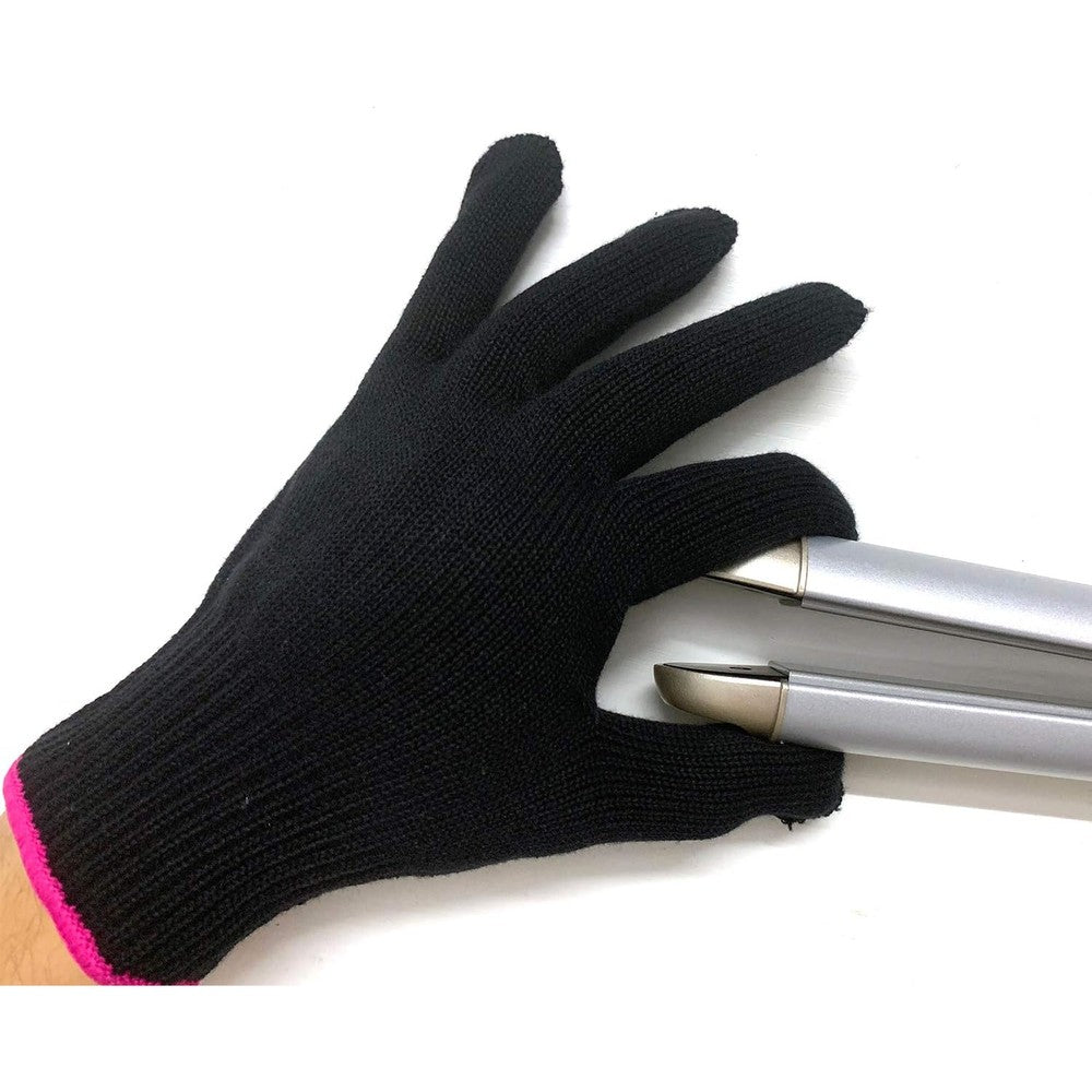 Lessmon professional heat resistant hair styling glove front view with pink edge details