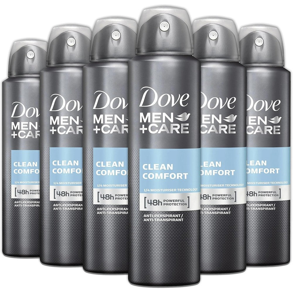 Dove Men Care Clean Comfort antiperspirant deodorant spray cans front view