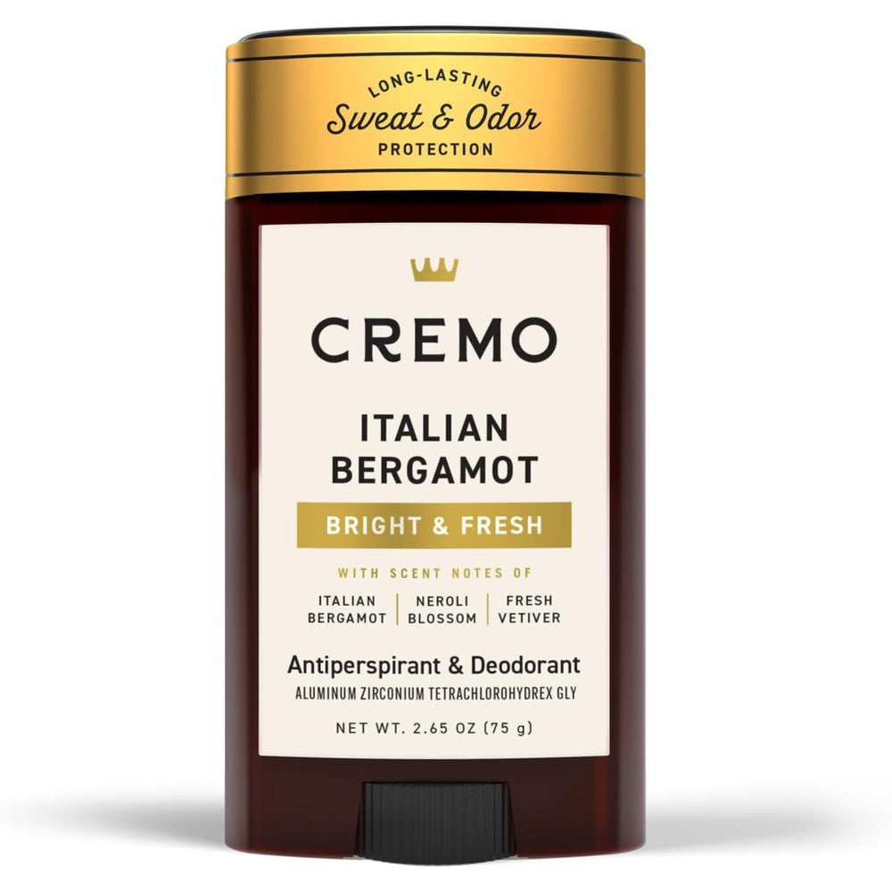 Cremo Italian Bergamot Antiperspirant and Deodorant front view solid stick packaging