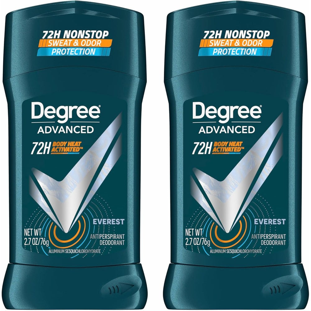 Degree Men Advanced Antiperspirant Deodorant Everest twin pack front view showing packaging details