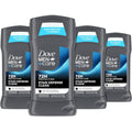 Dove Men+Care Stain Defense Clean Antiperspirant Deodorant front view showing the 4-pack packaging