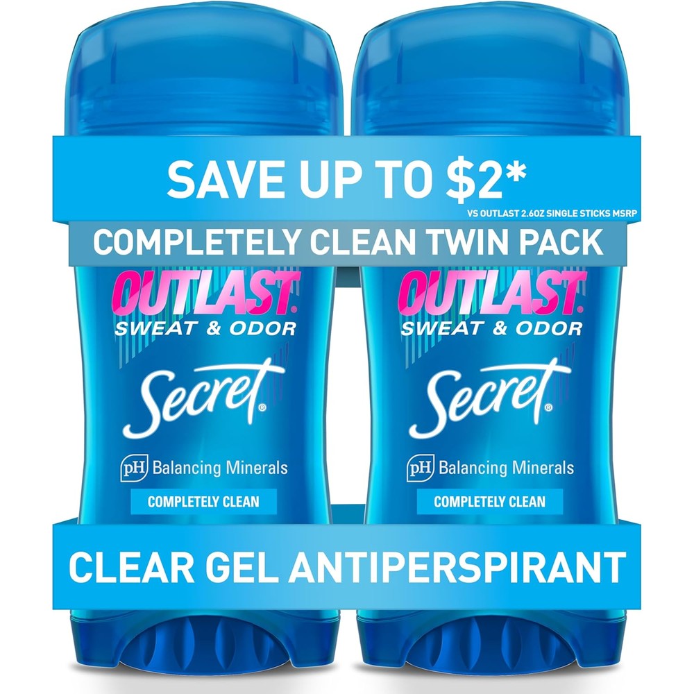 Secret Outlast clear gel antiperspirant twin pack front view