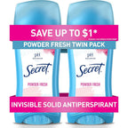 Secret Invisible Solid Antiperspirant Deodorant Powder Fresh Twin Pack front view showing packaging