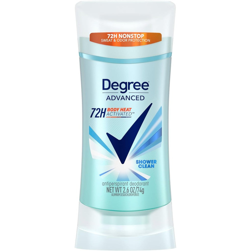Degree Advanced Protection Shower Clean Antiperspirant Deodorant stick front view long lasting freshness