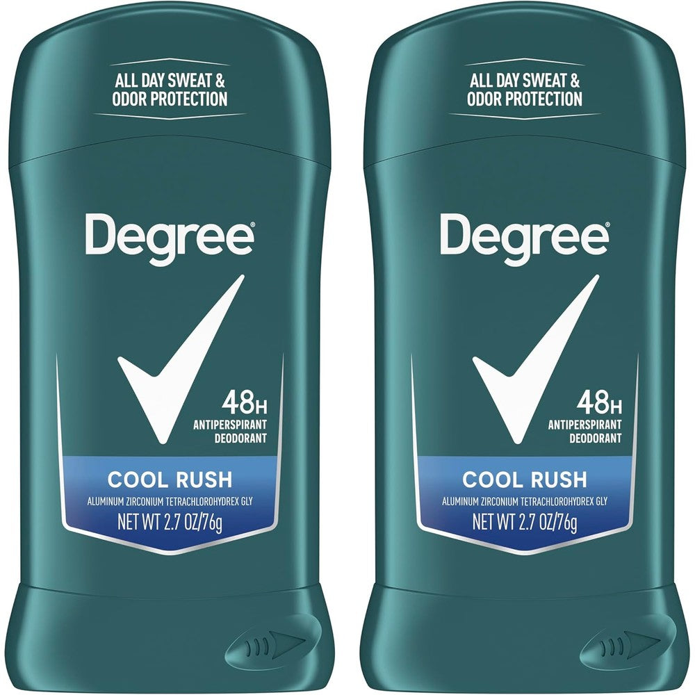 Degree Men Original Antiperspirant Deodorant Cool Rush twin pack front view showing packaging details.