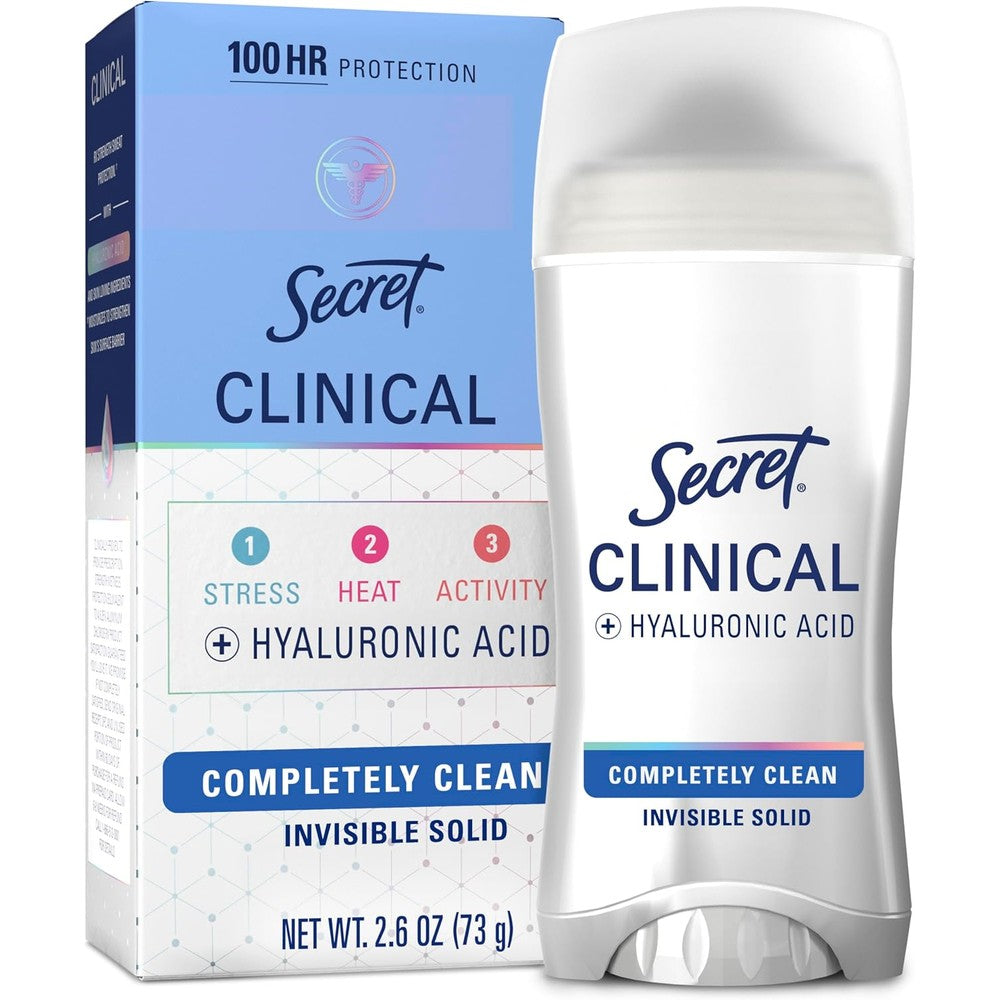 Secret Clinical Strength Antiperspirant Deodorant front view showing Completely Clean packaging.