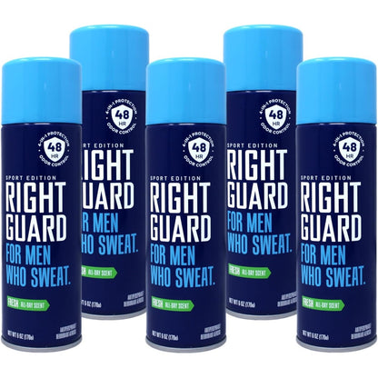 Right Guard Sport Fresh Antiperspirant Spray 6 Ounce Pack Of 5 USA Imported 4-in-1 Protection Deodorant For Active Men - Image 1