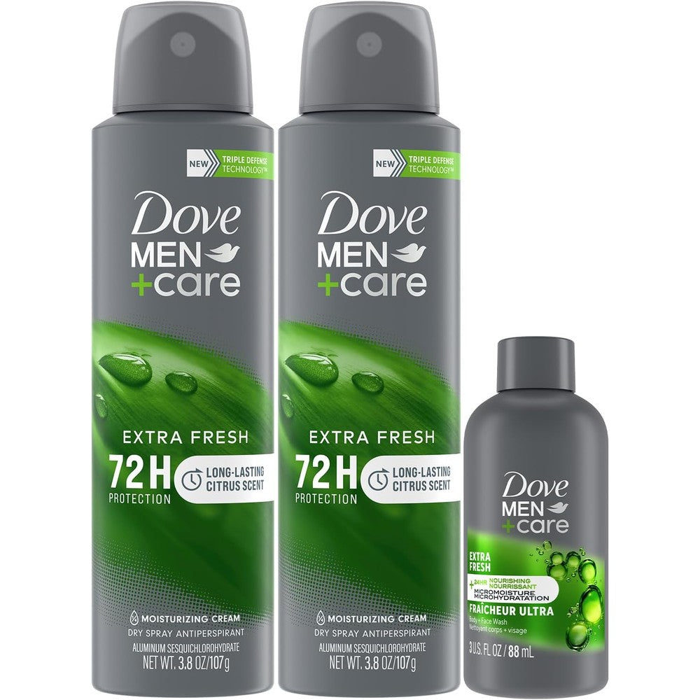 Dove Men Plus Care dry spray antiperspirant front view container