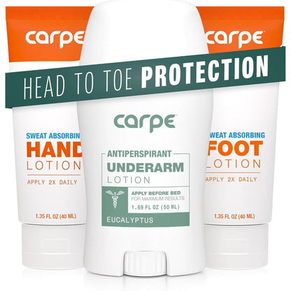 Carpe sweat absorbing underarm hand and foot lotion bundle front view