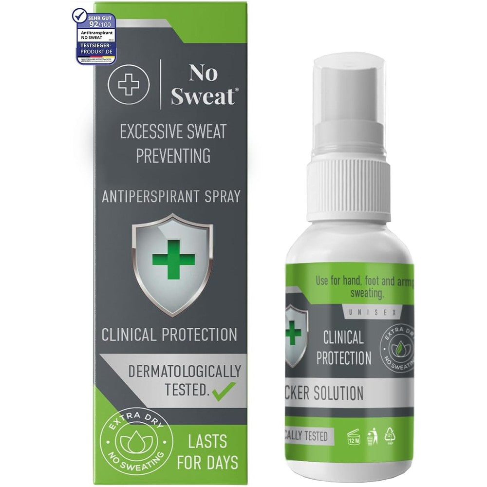 No Sweat Maximum Strength Antiperspirant Spray 50ml clinical hyperhidrosis treatment front packaging view