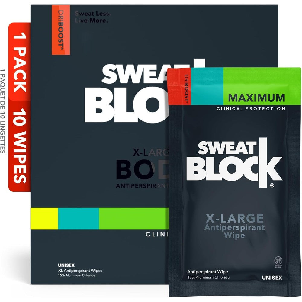 SweatBlock Clinical Strength XL Antiperspirant Wipes packaging front view