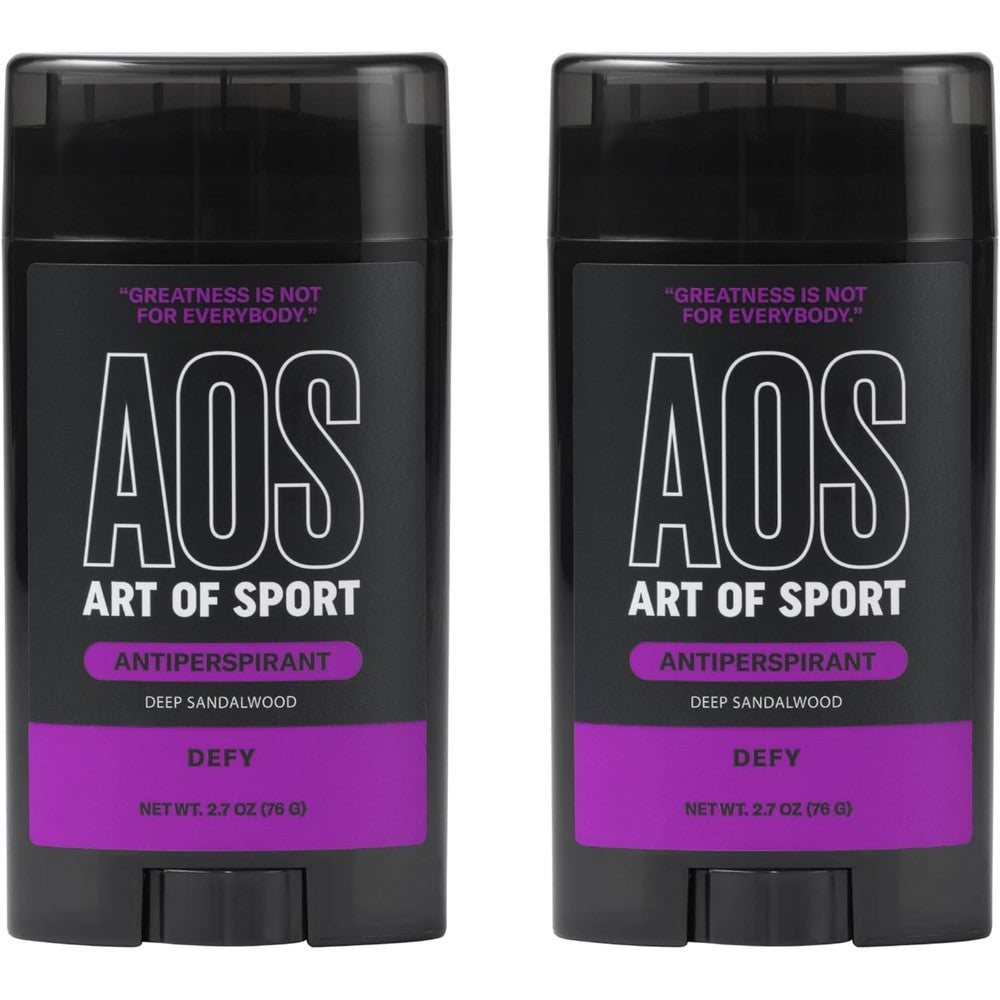 Art of Sport men antiperspirant front view showing Defy sandalwood packaging