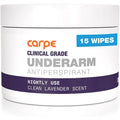Carpe clinical grade underarm antiperspirant wipes front view package