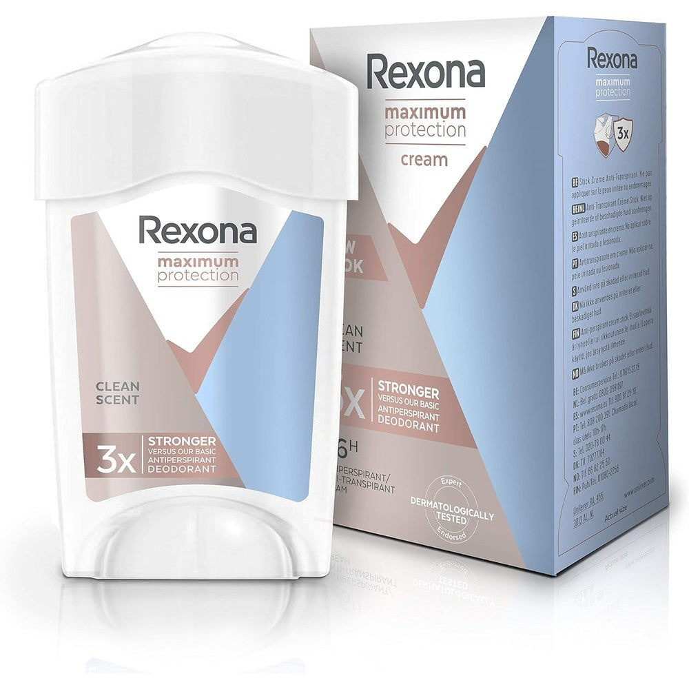 Rexona Maximum Protection Sensitive Dry Antiperspirant Cream front view packaging