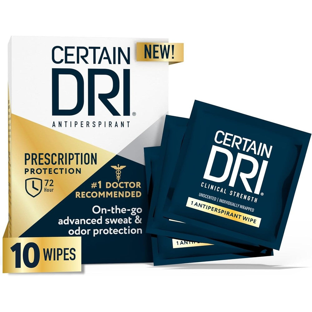 Certain Dri antiperspirant wipes front view packaging