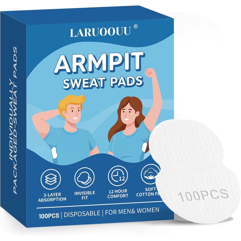 Laruoouu armpit sweat pads front view of packaging box