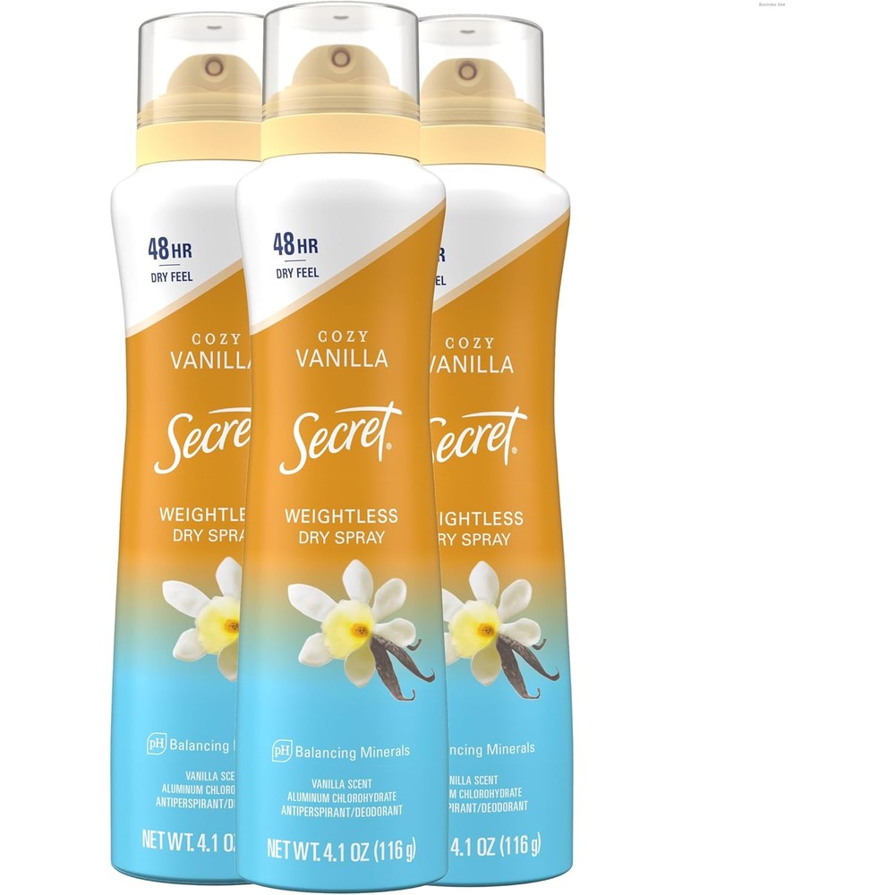 Secret dry spray antiperspirant front view of Cozy Vanilla can