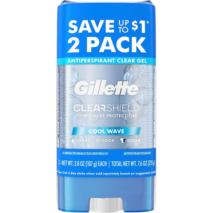 Gillette Cool Wave Clear Gel Antiperspirant and Deodorant twin pack front view showcasing international packaging.