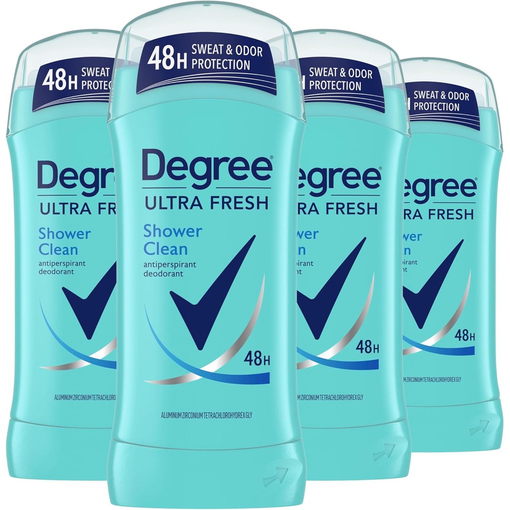 Degree Ultra Fresh Shower Clean Antiperspirant Deodorant Stick front view pack of four