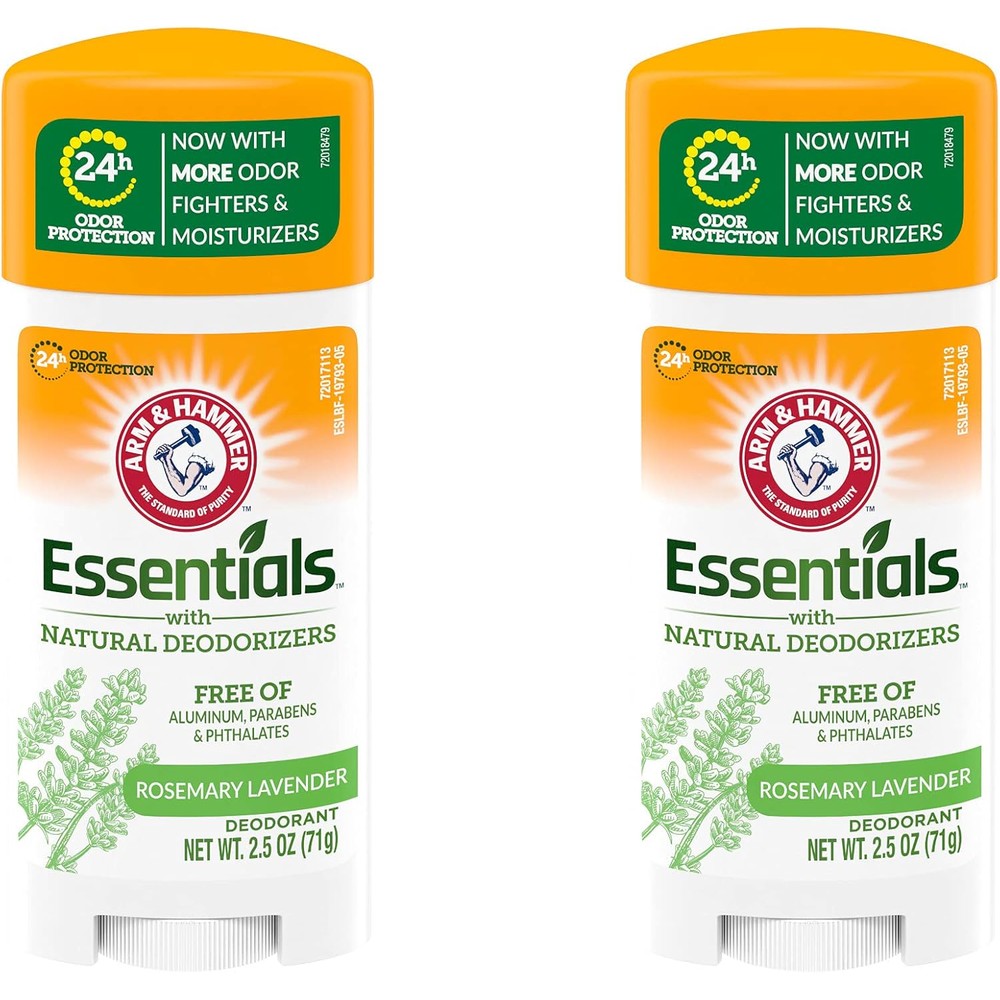Arm and Hammer Essentials Natural Deodorant front view showing rosemary lavender packaging