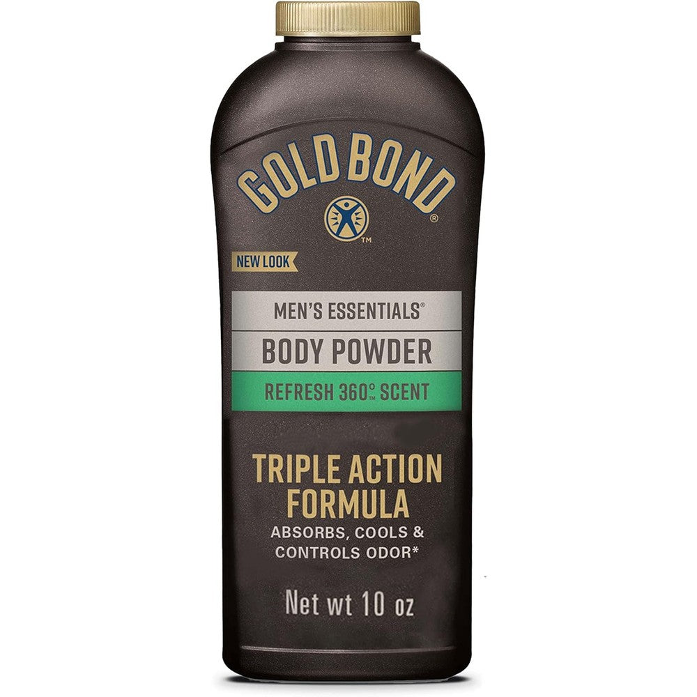 Gold Bond Men's Essentials Talc Free Body Powder 10 Ounce front bottle view