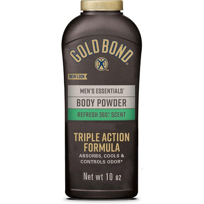 Gold Bond Men's Essentials Talc Free Body Powder 10 Ounce front bottle view
