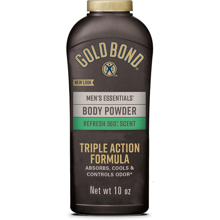 Gold Bond men essentials body powder front view bottle