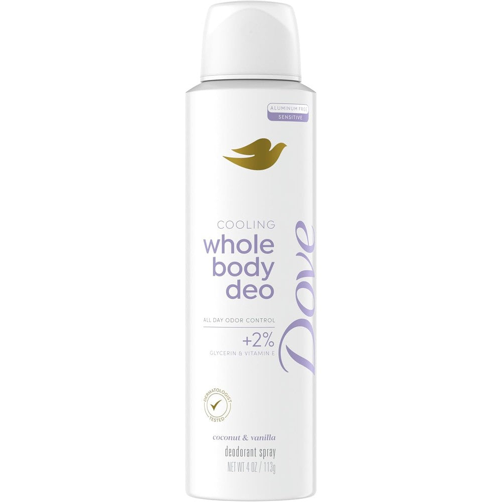 Dove whole body deodorant coconut vanilla spray front view