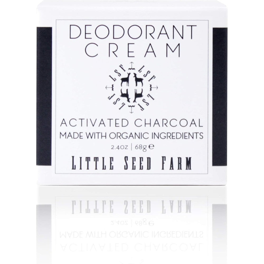 Little Seed Farm Activated Charcoal Deodorant Cream front view of glass jar with metal lid